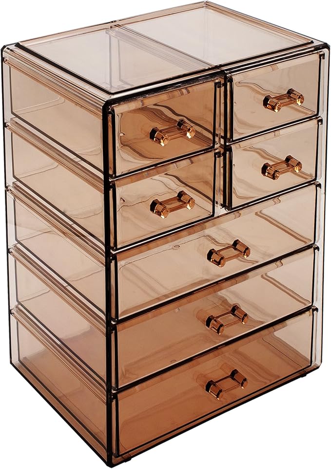 Sorbus Acrylic Makeup Organizer - Organization and Storage Case for Cosmetics Make Up & Jewelry - Big Clear Makeup Organizer for Vanity, Bathroom, College Dorm, Closet, Desk (3 Large, 4 Small Drawers)-Velvo Beauty