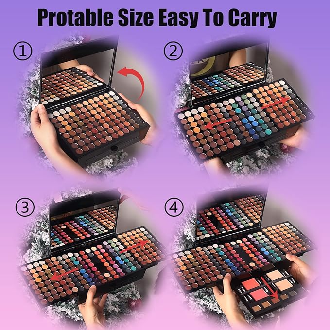 Women Makeup Sets Full Kits - 190 Colors Cosmetic Make Up Gifts Combination with Eyeshadow Facial Blusher Eyebrow Powder Face Concealer Powder Eyeliner Pencil with Full Size Mirror Makeup Palette Kit-Velvo Beauty