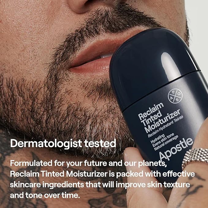 APOSTLE Reclaim Tinted Moisturizer for Men (6 Cornwall) - Niacinamide, Vitamin E, Squalane, Hyaluronic Acid, Tinted Face Moisturizer For Men. Hydrates, Evens Skin Tone, Reduces Fine Lines, 1 Fl. Oz.-Velvo Beauty