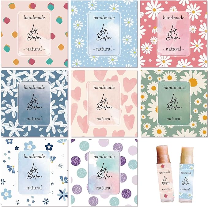 CRASPIRE 80Pcs 8 Styles Lip Balm Sticker Flower Background Self-Adhesive Homemade Lip Balm Labels Vintage Square DIY Heart Label Stickers for Lip Balm Containers Cosmetics Lipsticks-Velvo Beauty