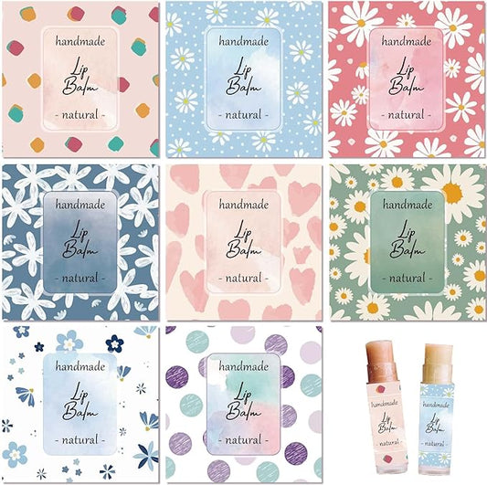 CRASPIRE 80Pcs 8 Styles Lip Balm Sticker Flower Background Self-Adhesive Homemade Lip Balm Labels Vintage Square DIY Heart Label Stickers for Lip Balm Containers Cosmetics Lipsticks-Velvo Beauty