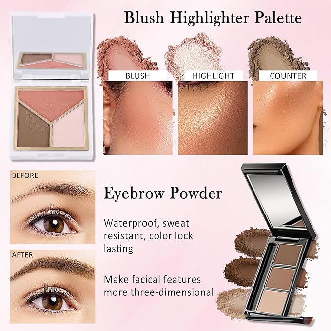 All in One Makeup Set Kit for Women Full Kit,Makeup Gift Kit with Everything,Mascara Eyebrow Eyeliner Eyeshadow Foundation Face Primer Lip Oil Lip Gloss Blush Highlighter Palette for Women Teens-Set A-Velvo Beauty