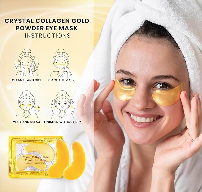 Under Eye Patches (20 Pairs) - Golden Eye Mask with Amino Acid & Collagen, Cooling Eye Care for Wrinkles, Puffy Eyes & Dark Circles, Skincare Treatment for Men & Women-Velvo Beauty