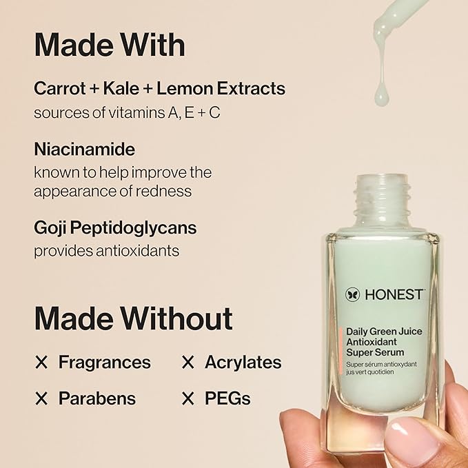 Honest Beauty Daily Green Juice Antioxidant Super Serum | Improves Skin Tone + Texture | Gentle for Sensitive Skin, Fragrance Free, Vegan | 1 fl oz-Velvo Beauty