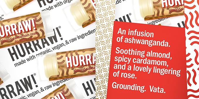 Hurraw! Almond, Cardamom, Rose (Vata) Lip Balm: Organic, Certified Vegan, Cruelty and Gluten Free. Non-GMO, 100% Natural Ingredients. Bee, Shea, Soy and Palm Free. Made in USA-Velvo Beauty