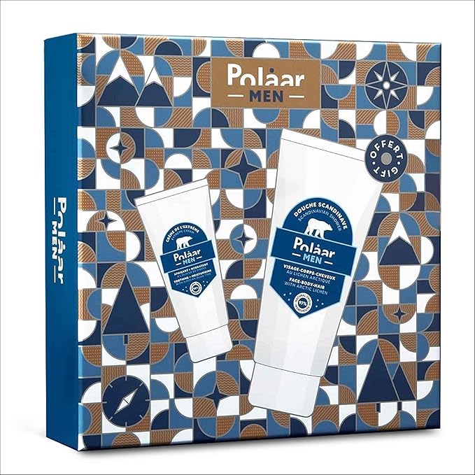 Polåar Men - Set for Men’s Skin Care - Moisturizing Cream with Siberian Olive + Shower Gel with Arctic Lichen - 2 Face, Body and Hair Treatments - Vegan, Curelty Free, Made in France-Velvo Beauty
