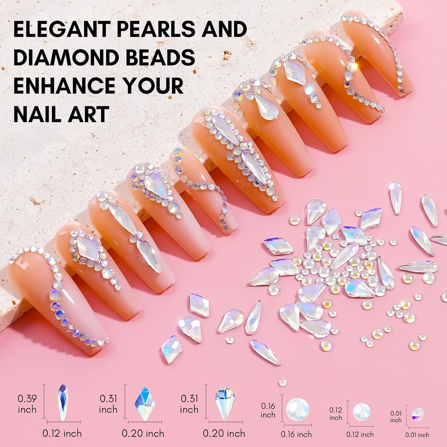 Makartt Rhinestone Glue Kit, 8ml Gel With Brush Pen Tip, Mixed Color Rhinestones, Pearls, Diamonds & Iridescent Crystals for Nail Art, DIY Home Decor, Christmas Design-Velvo Beauty