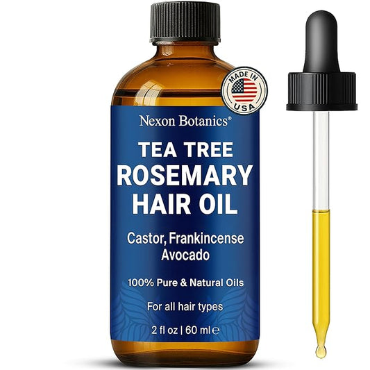 Tea Tree Rosemary Oil for Hair Growth 2 fl oz - Scalp Treatment with Castor, Frankincense & Avocado Oils - For Dry, Damaged Hair - Nexon Botanics-Velvo Beauty