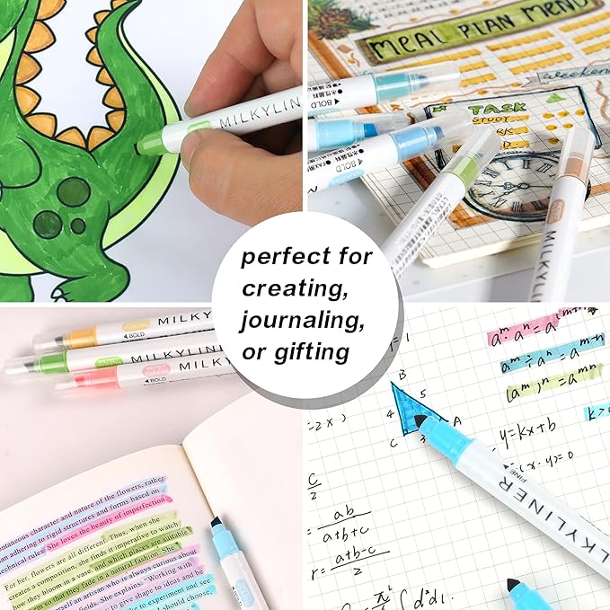 Aesthetic Highlighters Assorted Colors 12 Pack Dual Tip Highlighter Markers No Bleed Perfect for Bible and Bullet Journaling-Velvo Beauty