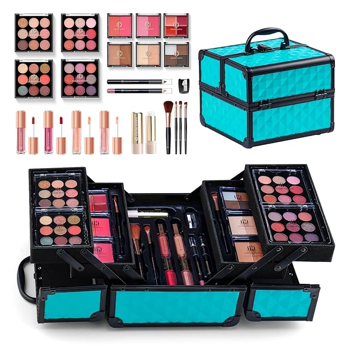 Color Nymph All In One Makeup Kit Comestics Gifts for Girls Teens, Travel Makeup Set 4 Trays Train Case for Beginner Includes Eyeshadow Highlighter Lipgloss Blush Concealer Brush Eyeliner Lipbalm-Velvo Beauty