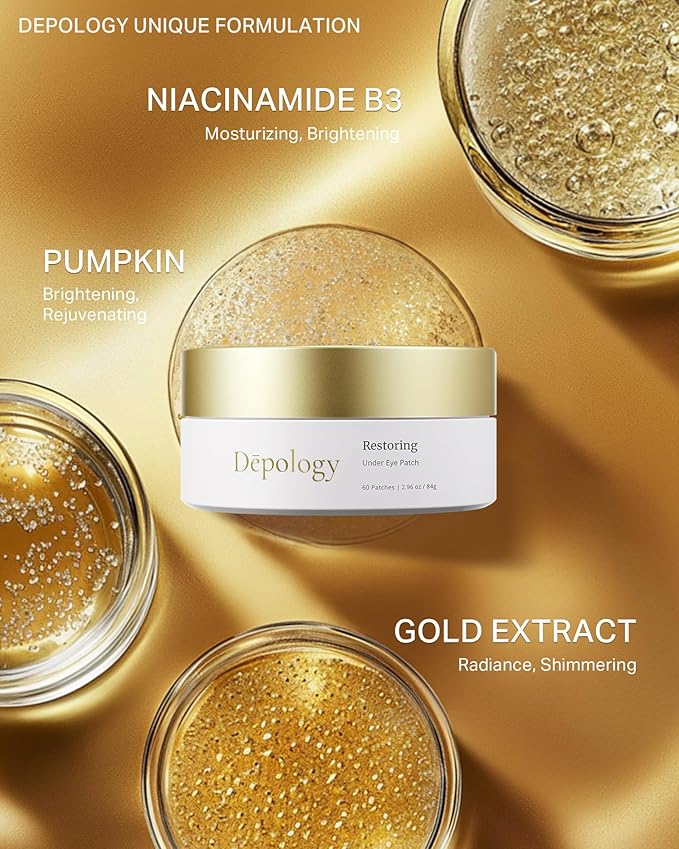 depology Restoring Hydrogel Under Eye Patch | 60 Patches | Brightening Caffeine Gold Pads for Dark Circles | Puffiness | Wrinkles | Refresh | Travel-Velvo Beauty