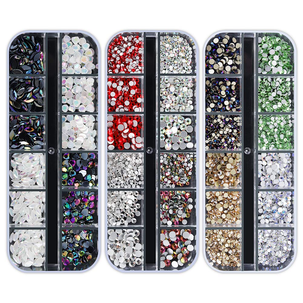 Artdone 12 boxes Nail Rhinestones,Nail Gems Nail Diamonds,Nail Art Studs Nail Crystals Nail Sequins for Nails Kit with 1 Tweezers and 3 Pen for Nail Art Supplies Accessories……-Velvo Beauty