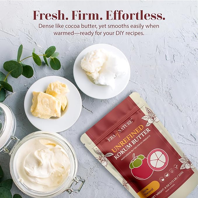 era of nature Kokum Butter Raw - 8 oz (1/2lb) – Natural Butter for Body Butters, Lotion Bars, Lip Balm, Soap Making – Blends Well with Shea or Cocoa Butter – For Stretch Marks, Scars, Pregnancy Care-Velvo Beauty
