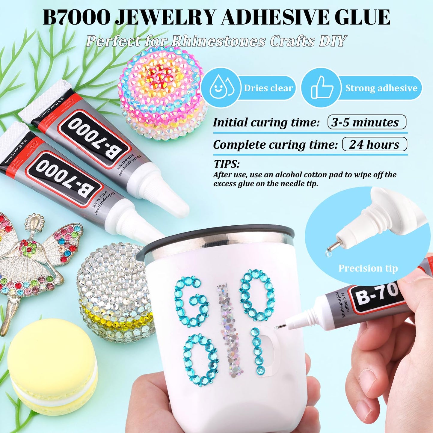 6000Pcs Resin Rhinestones for Bedazzling with 3Pcs B7000 Jewelry Glue, 1 Box Teal Blue Flatback Rhinestones for Crafting Crafts DIY, Crystals Gems for Clothing Shoes Tumblers Nail Art Makeup-Velvo Beauty