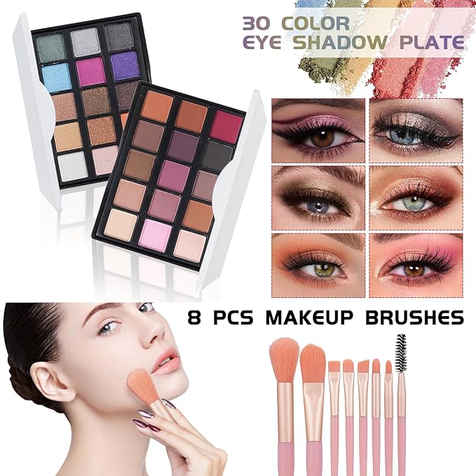 All In On Makeup Kit Makeup Set For Teens, Women, Girl and Beginners Includes Eyeshadow Concealer Palette Lip Gloss Set Lipstick Eye Pencil Makeup Brushes-Velvo Beauty