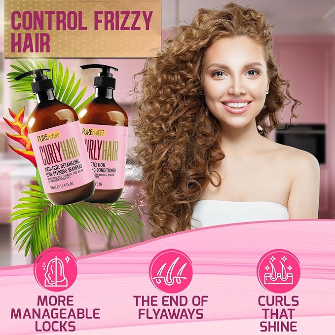 Curly Hair Shampoo and Conditioner Set - Sulfate Free and Color Safe - For Wavy, Frizzy, Fine, Black and Permed Styles - Moisturizing for Men and Women - Deep Curl Hydrating Products with Argan Oil-Velvo Beauty