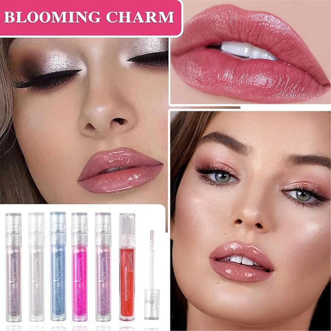 6 PCS Clear Glass Hydrating Lip Gloss Set,Essence Lip Stick Jelly Toothed Lip,Plumping Lip Oil Long Lasting Moisture,Lip Treatment,Lip Balm Kit,Lip Stains For Women,Lip Makeup-Velvo Beauty