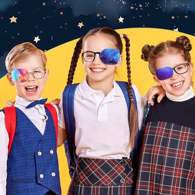 Newcotte 12 Pcs Eye Patch for Kids Girls Boys Reusable Eye Patch for Glasses over the Lens Colorful Eye Patch Toddler Eye Patch Adorable Kids Eye Patches Assorted Eye Patch Cover (Starry Sky)-Velvo Beauty