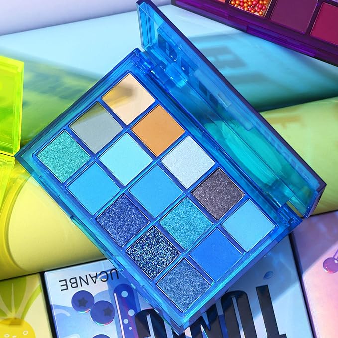 UCANBE Bright Neon Eyeshadow Makeup Palette-15 Shades High Pigmented Purple Blue Yellow Shimmer Matte Glitter Metallic Eyes Shadow Colorful Vibrant Creamy Make Up Pallets Kit - Blue Tonic…-Velvo Beauty