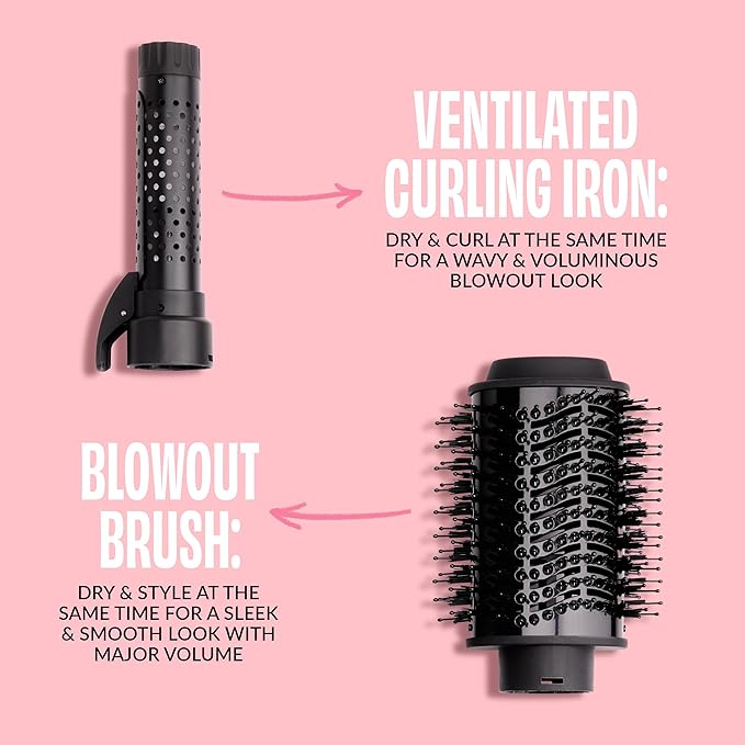 Foxybae Super Styler – 4-in-1 Blow Dryer Brush Set - Diffuser, Blowout Brush, 1.25” Curling Barrel & Drying Cylinder - Voluminous, Frizz-free Hair - Blow Dryer, Straightener & Curler [Black Rose-Gold]-Velvo Beauty