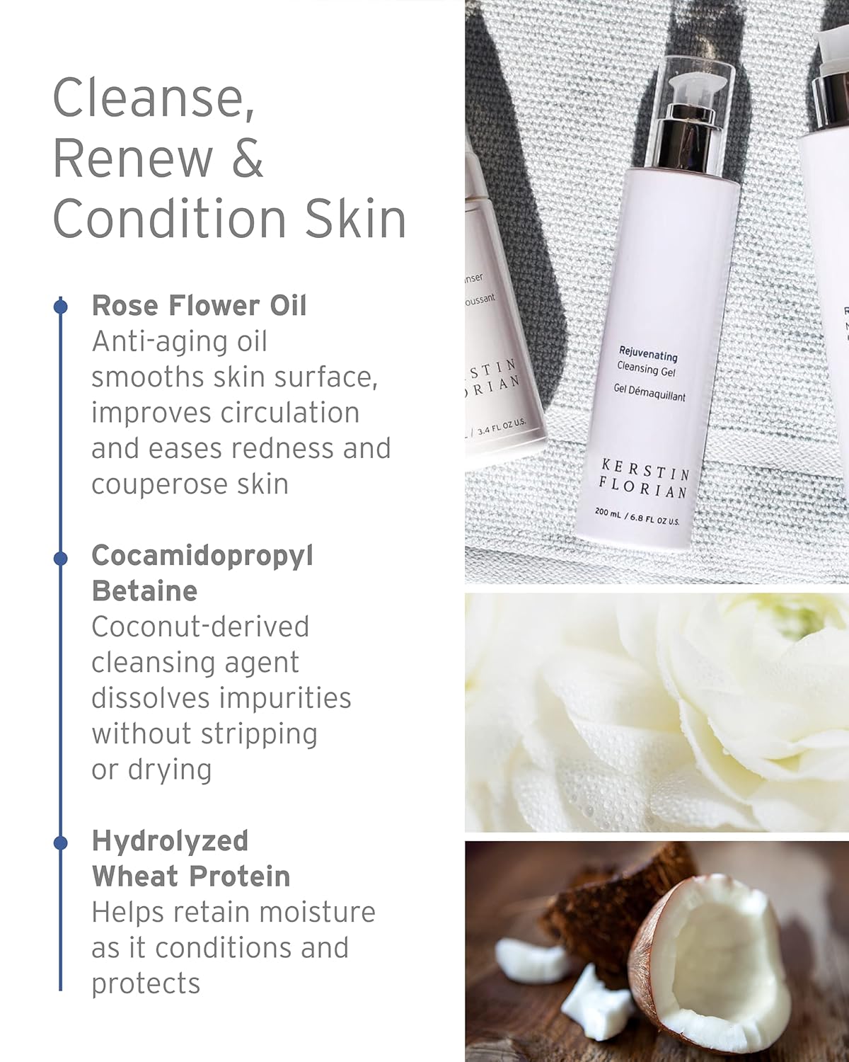 Kerstin Florian Rejuvenating Cleansing Gel | Gentle Face Wash and Makeup Remover for All Skin Types (6.8 fl oz)-Velvo Beauty