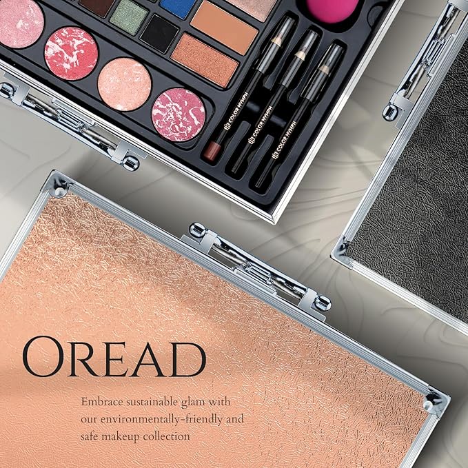 Makeup Kit for Women,All in One Makeup Gift Set for Girls in Cosmetic Train Case (Gold) With Mirror,Full Starter Cosmetic Kit Includes Eyeshadow Palette,Lipgloss,Blushes-Velvo Beauty