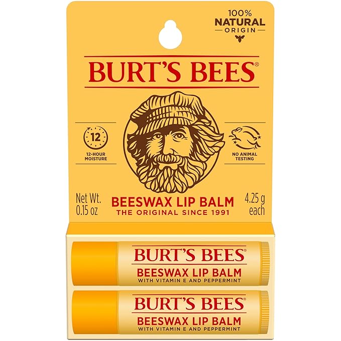 Burt's Bees Lip Balm - Original Beeswax, Lip Moisturizer With Responsibly Sourced Beeswax, Tint-Free, Natural Origin Conditioning Lip Treatment, 2 Tubes, 0.15 oz.-Velvo Beauty