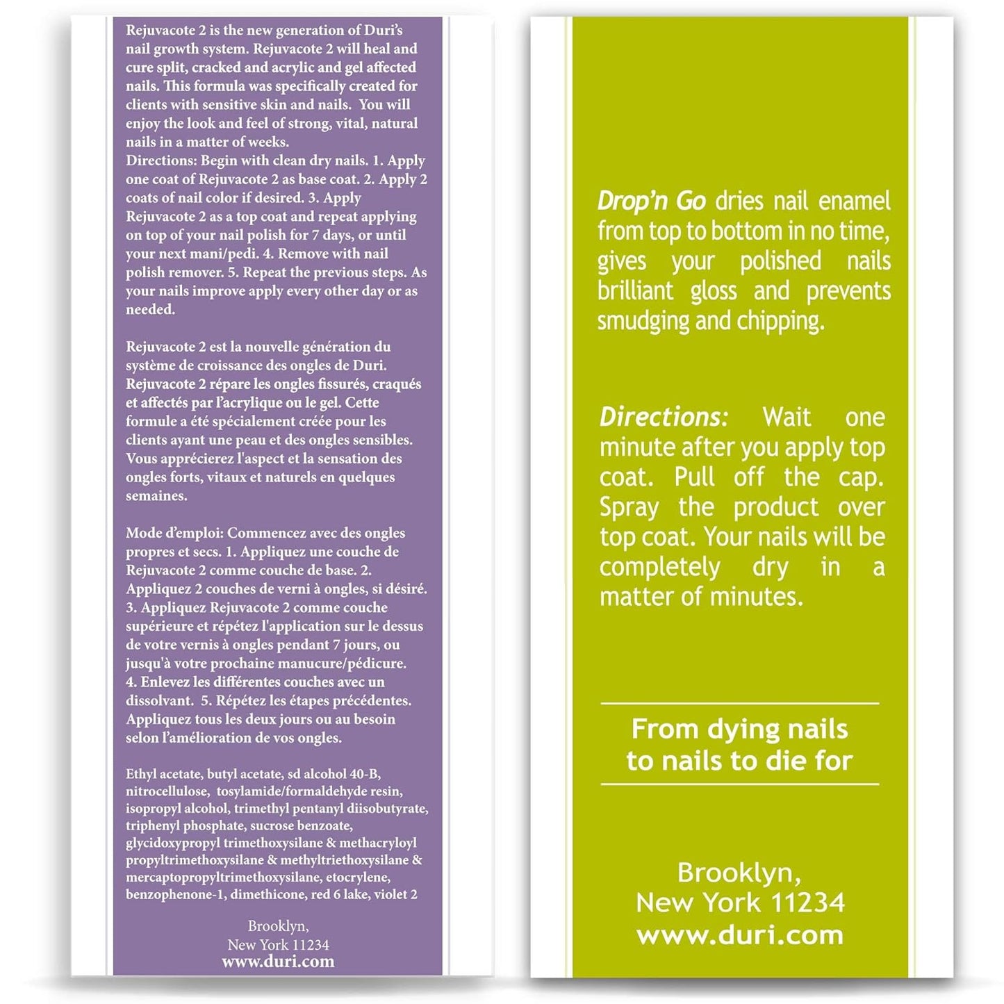 duri Rejuvacote 2 Nail Growth System Base and Top Coat, Drop'n Go Nail Polish Drying Drops - Nails Hardening, Growth, Damage Repair, Chipping, Breaking and Brittle Treatment (0.61 fl.oz) Combo Pack-Velvo Beauty