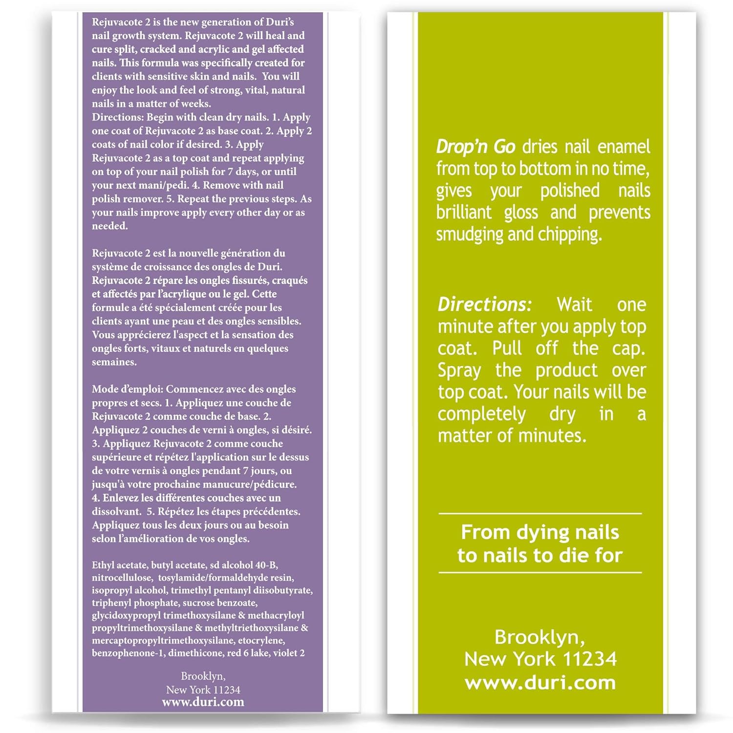 duri Rejuvacote 2 Nail Growth System Base and Top Coat, Drop'n Go Nail Polish Drying Drops - Nails Hardening, Growth, Damage Repair, Chipping, Breaking and Brittle Treatment (0.61 fl.oz) Combo Pack-Velvo Beauty