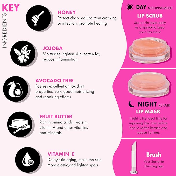 Lip Mask Overnight - Lip Sleeping Mask and Lip Scrub Exfoliator, Scrubber, Moisturizer, Balm and Hydrator for Lip Care, Therapy, Butter, Repair and Treatment for Dry, Cracked Lips-Velvo Beauty