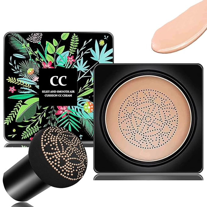 Mushroom Head Air Cushion CC Cream Foundation BB Cream Foundation Makeup Moisturizing CC Cream Liquid Foundation,Concealer Lasting Makeup Foundation Even Skin Tone Makeup Base Primer(Natural)-Velvo Beauty