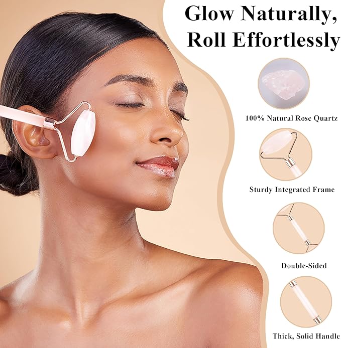 Natural Jade Roller for Face - Aging Wrinkles, Puffiness Facial Skin Massager Treatment Therapy - Premium Jade Stone, by Crystal Lemon (Rose Quartz)-Velvo Beauty