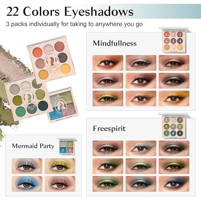 All In One Makeup Kit For Girls, Beginner Makeup Kit For Teens Makeup Kit For Little Girls Full Set Make Up Kit For Women Cosmetic Set 18 Color Eyeshadow Eyeliner Lipgloss Blush Mirror - Green-Velvo Beauty