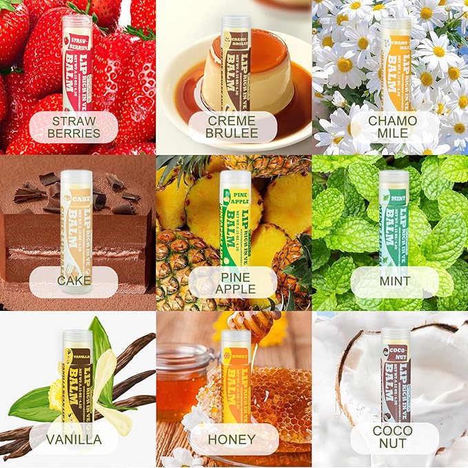 Lip Balm Variety Pack - 9 Delicious Flavors - Natural Lip Balm in Bulk with Vitamin E and Coconut Oil - Moisturizing, Soothing, and Repairing Dry and Chapped Lips-Velvo Beauty