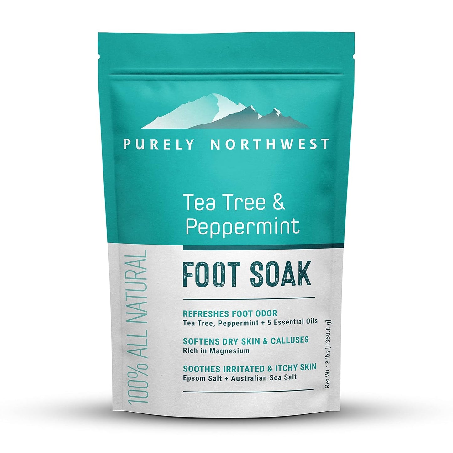 3 Pounds-Tea Tree, Peppermint, Foot Soak | MSM with Epsom Salt Soothes Burning & Itching from Athletes Foot & Foot Odors-Softens Dry Calloused Heels Made by Purely Northwest-Velvo Beauty