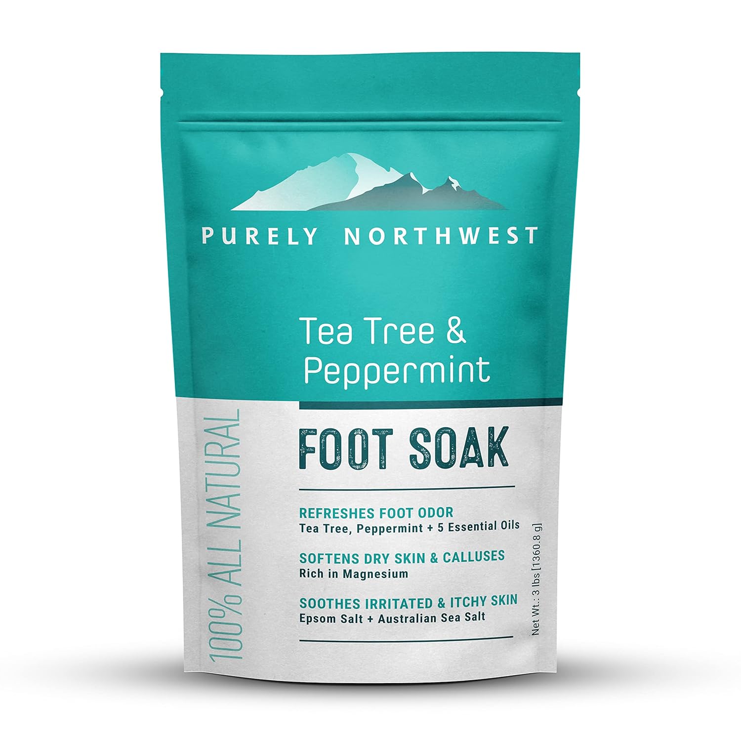 3 Pounds-Tea Tree, Peppermint, Foot Soak | MSM with Epsom Salt Soothes Burning & Itching from Athletes Foot & Foot Odors-Softens Dry Calloused Heels Made by Purely Northwest-Velvo Beauty