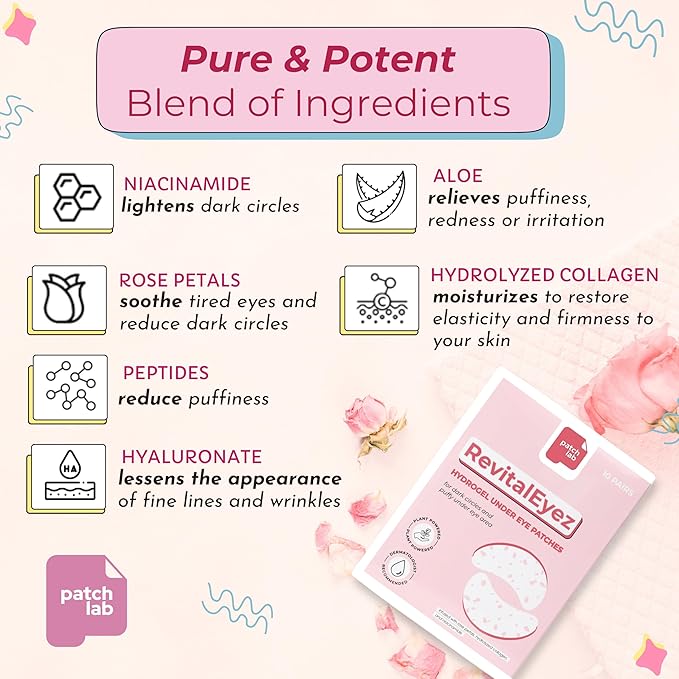 RevitalEyez Brightening Hydrogel Under Eye Patch with Niacinamide, Collagen & Rose Petals for Puffy Eyes, Wrinkles, Dark Circles (10 pairs)-Velvo Beauty