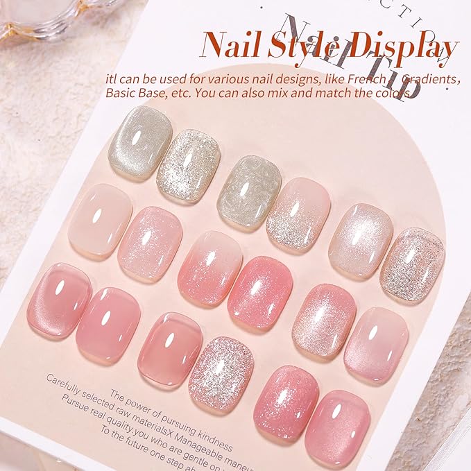 Born Pretty Gel Nail Polish Nude Pink Series,Jelly Transparent,Cat Magnetic Eye,Shimmer Glitter Holographic Nude Pink Gel Polish Kit for Salon Manicure and Nail Art DIY at Home 6Colors-Velvo Beauty