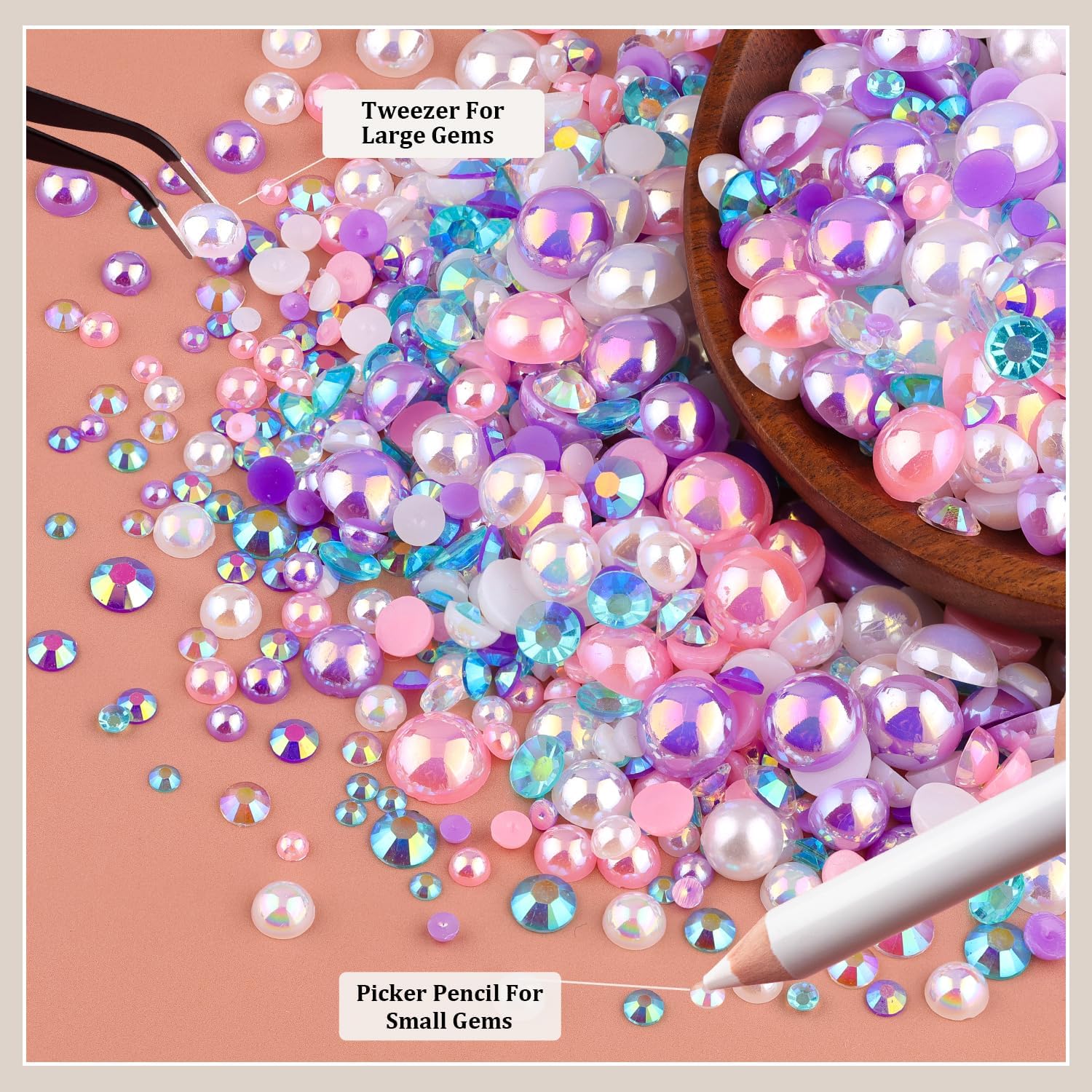 80g Flatback Pearls and Rhinestones for Crafting, Pink Purple 3-10mm Resin Rhinestones and Half Pearls for Bedazzling, Nail Art and Dec with 3pcs 10ml B7000 Jewelry Glue, Tweezer and Pickup Pencil-Velvo Beauty