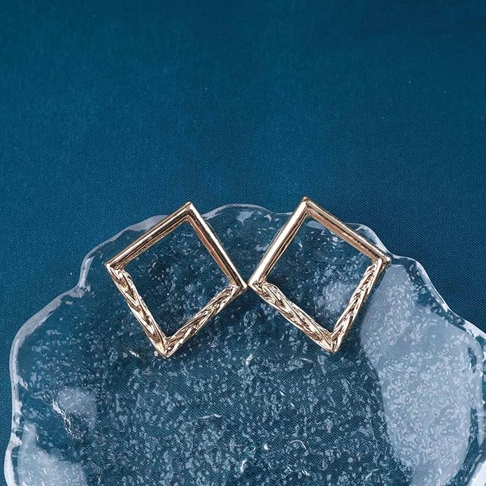 Vintage Hammered Square Drop Earrings Gold Hollow Square Earrings Metal Square Stud Earrings Minimalist Geometric Square Earrings Jewelry for Women-Velvo Beauty