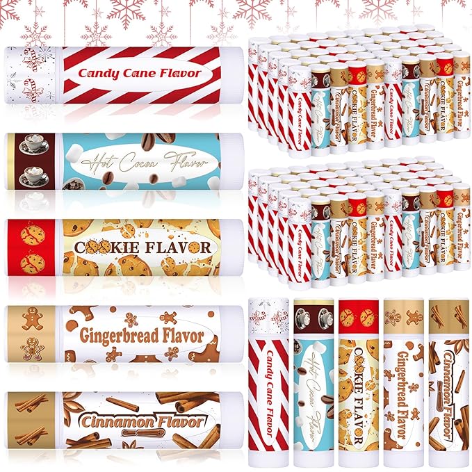 50 Pcs Christmas Lip Balms Gifts Bulk Cane Hot Cocoa Cookie Cinnamon Gingerbread 5 Assorted Flavor Holiday Party Treat Goodie Bags Stuffers Small Gifts for Friends Neighbors Colleagues-Velvo Beauty
