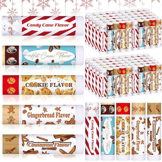 50 Pcs Christmas Lip Balms Gifts Bulk Cane Hot Cocoa Cookie Cinnamon Gingerbread 5 Assorted Flavor Holiday Party Treat Goodie Bags Stuffers Small Gifts for Friends Neighbors Colleagues-Velvo Beauty