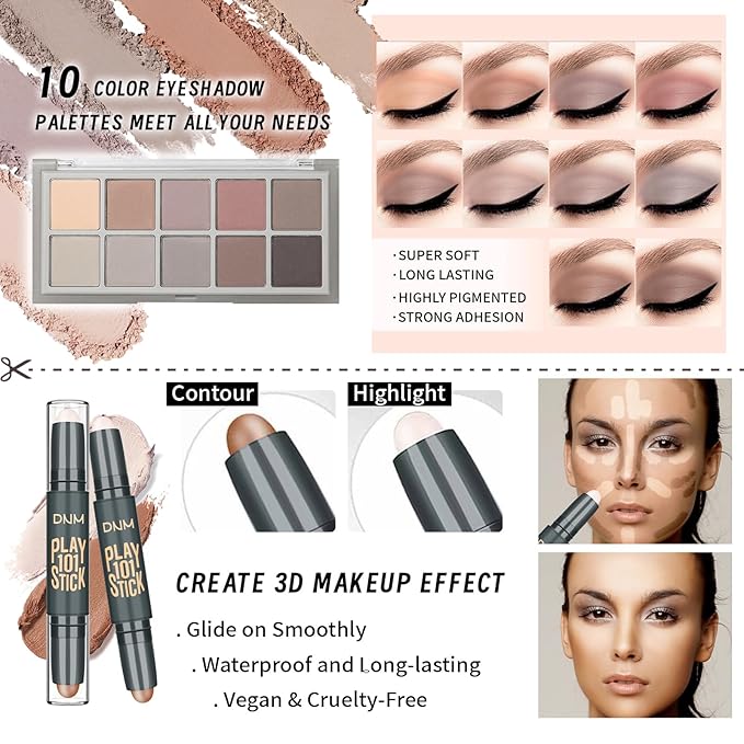 Makeup Kit For Girls Teens Women, Makeup Set, Makeup Present,Includes Eyeshadow Palette, Foundation, Eyebrow Pencil, Eyeliner, Lip Gloss, Counter Stick, Makeup Brush Set Bag & Sponge-Velvo Beauty