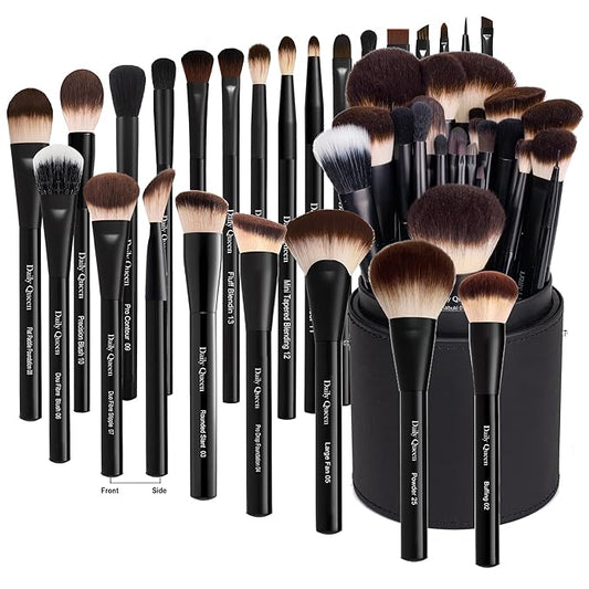25 pcs Makeup Brush Set Holder Black Professional Kabuki Powder Concealers Eye shadows Blush Eyeliner Eyebrow Contour Eye blending Brushes (25pcs brush with holder)-Velvo Beauty