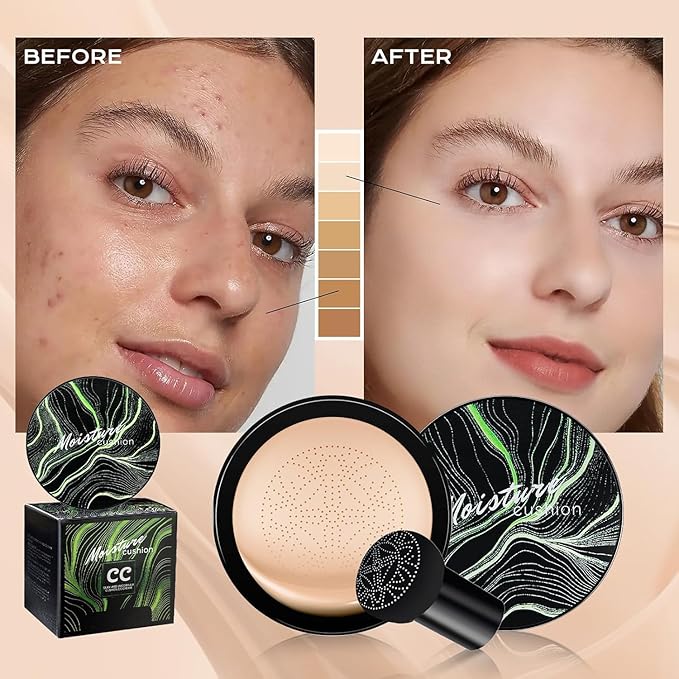 Air Cushion CC Cream Mushroom Head Foundation - Moisturizing BB Cream Makeup Long Lasting Matte Conceale, Oil Control Waterproof Makeup Base Primer (Beige, 1 PCS)-Velvo Beauty