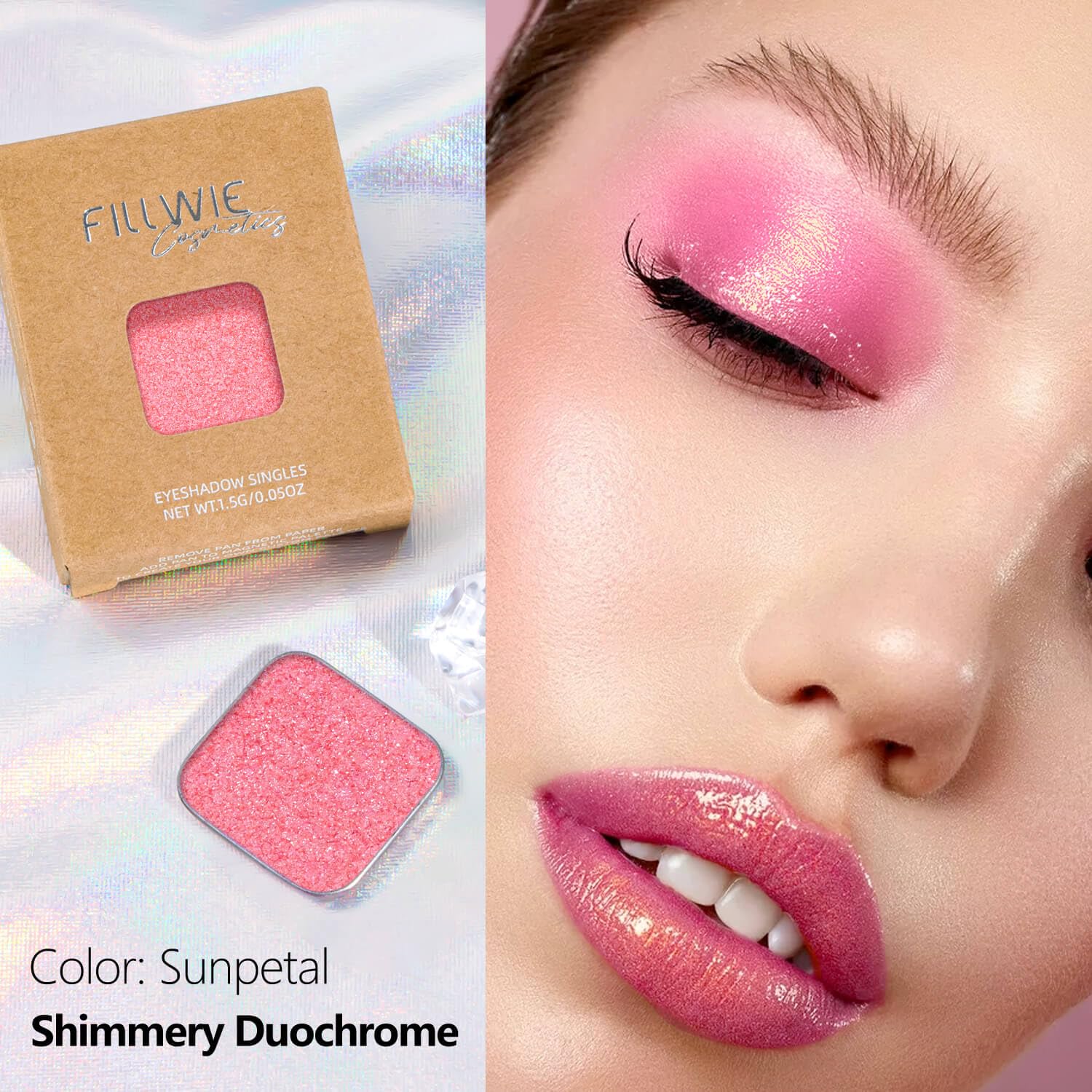 Chameleon Single Eyeshadow – Soft Gold-Pink, Pressed Powder,Square Pan, Fits Magnetic Palettes, High Pigment, Smudge-Proof, Smooth Blend, All-Day Wear (Sunpetal)-Velvo Beauty