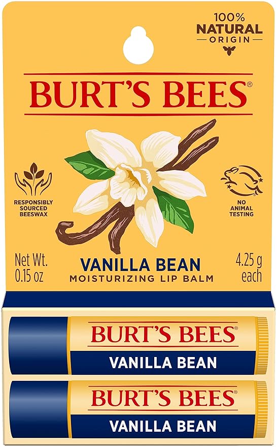Burt's Bees Lip Balm - Vanilla Bean, Lip Moisturizer With Responsibly Sourced Beeswax, Tint-Free, Natural Origin Conditioning Lip Treatment, 2 Tubes, 0.15 oz.-Velvo Beauty