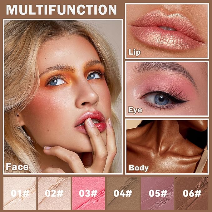 3PCS Cream Contour Stick Makeup Kit Face Highlighter Bronzer Blush Stick Long Lasting Illuminator Highlighters Makeup Stick for All Skin Tones(02 Champagne Gold+05 Rugosa Rose+06 Espresso)-Velvo Beauty