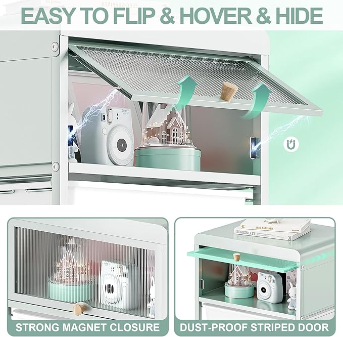 Utility-Rolling-Storage-Drawer-Craft-Cart-Organizers with 4 Drawers & Dust-proof Door for Kid Craft Art Room,Bedroom,Home Office, 4 Tiers Drawer cart, Green-Velvo Beauty