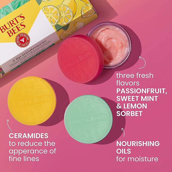 Burt's Bees Lip Mask Set- Overnight Intensive Treatment Revives & Nourishes for All Day Hydration, College Back to School Dorm Essentials, Passion Fruit & Chamomile, Sweet Mint & Lemon Sorbet-Velvo Beauty